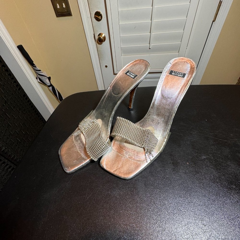 Stuart Weitzman size 10 silver sandal slipper - Picture 9 of 11